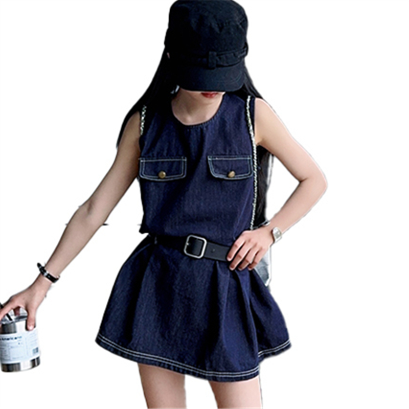 Vintage Fashion Girl - Şık Çocuklar Moda Denim Bodysuit Elbise