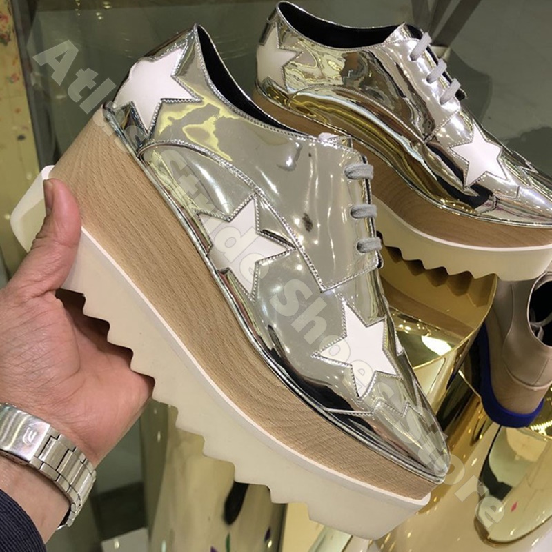 Vintage Y2K - Kadın Gümüş Metalik Yıldızlı Platform Spor