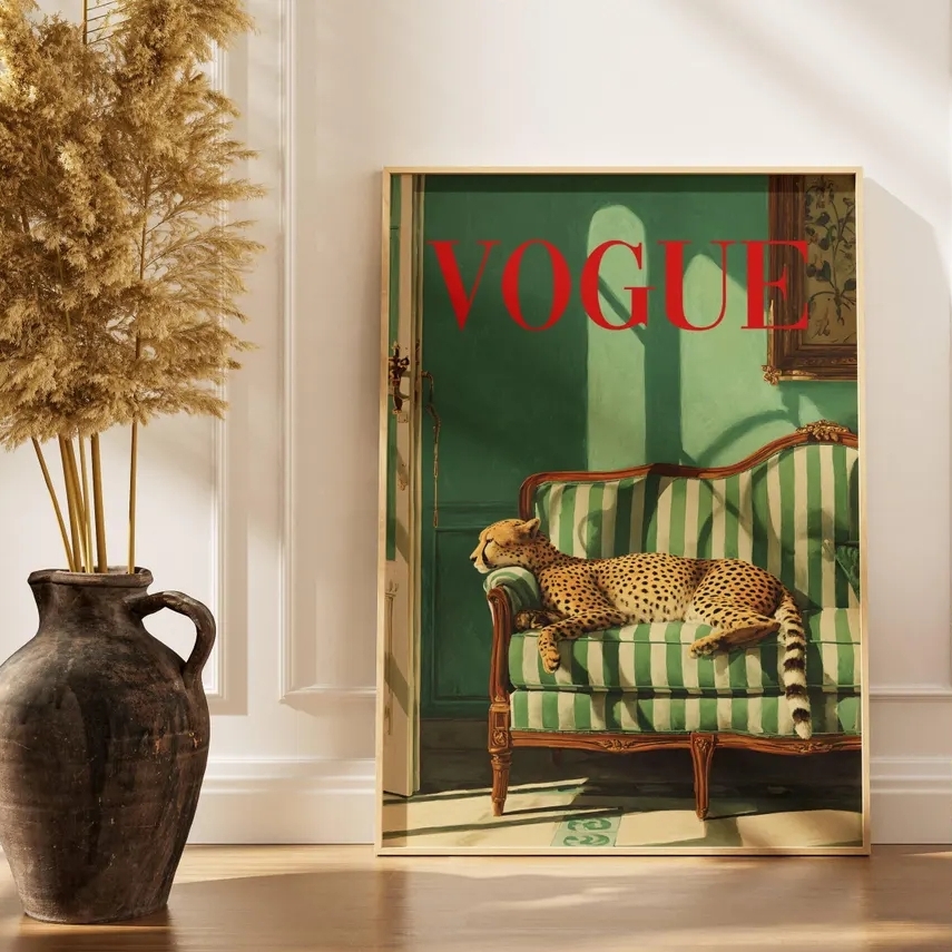 Vintage Vogue Fashion Poster - Vintage Hayvan Duvar Sanatı Moda Dergisi