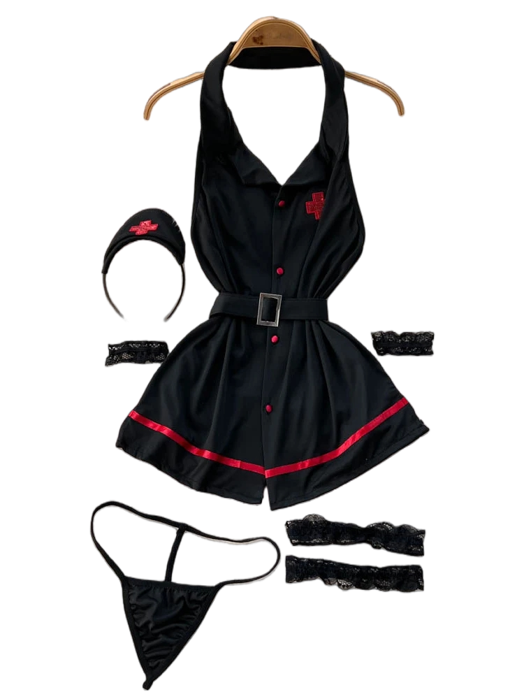 Vintage Fashion Girl - Erotik Moda Seksi Halter Lingerie Elbise