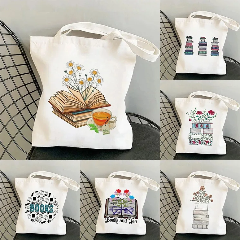 Vintage Fashion Female - Kitap Çiçek Desenli Kanvas Tote Çanta