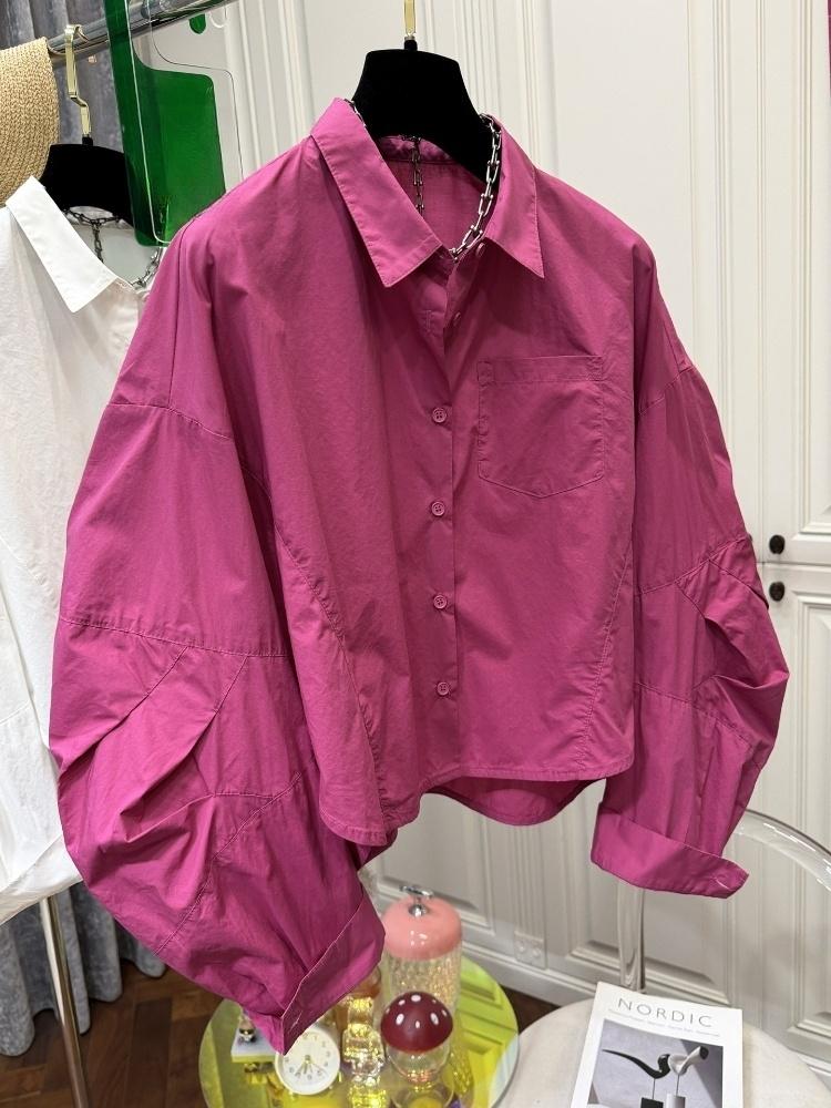 Vintage Fashion In Japan - Tek Göğüslü Kadın Gömlekleri Düz Renk