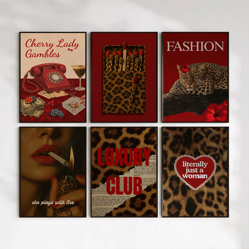 Vintage Vogue Fashion Poster - Moda Leopar Kibrit Kutusu Duvar sanat